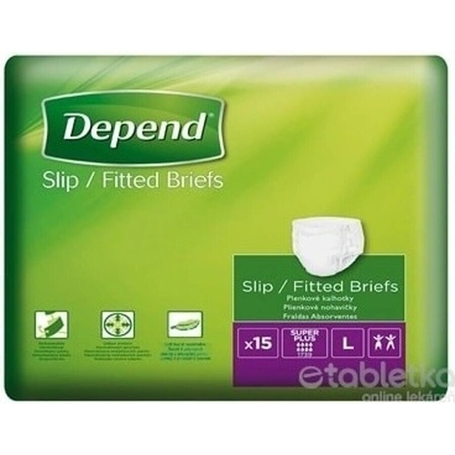 DEPEND Braguitas SUPER PLUS L 1×15 unidades, pañales transpirables