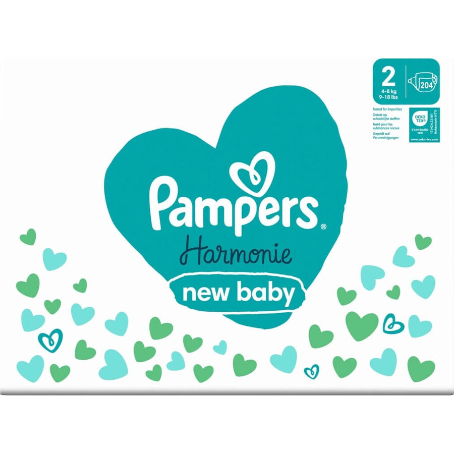 PAMPERS HARMONIE BABY DIAPERS V.2 4-8KG 204KS 1×204 pcs, pañales en tamaño 2