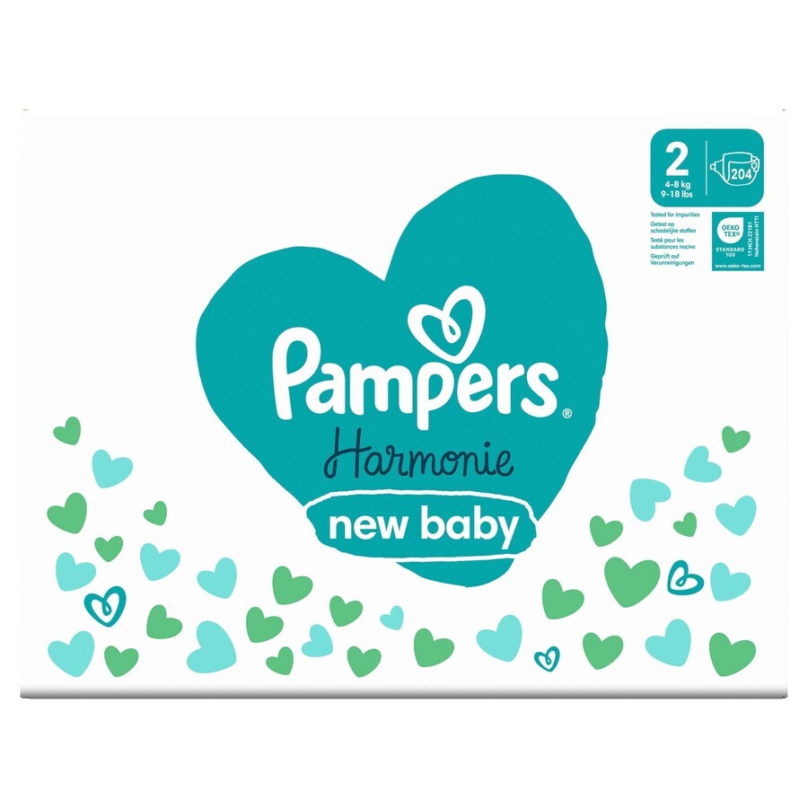 PAMPERS HARMONIE BABY DIAPERS V.2 4-8KG 204KS 1×204 pcs, pañales en tamaño 2