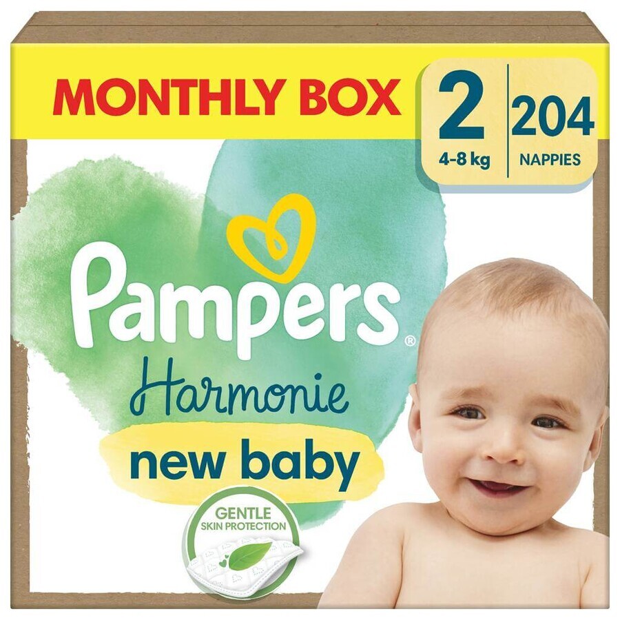 PAMPERS HARMONIE BABY DIAPERS V.2 4-8KG 204KS 1×204 pcs, pañales en tamaño 2