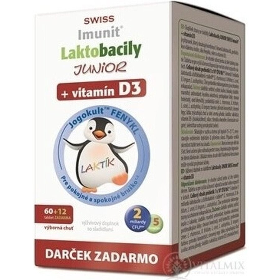 SWISS Lactobacilli JUNIOR Immunit + vitamin D3 60+12 tbl.+ gift 1×72 tbl, vitamins