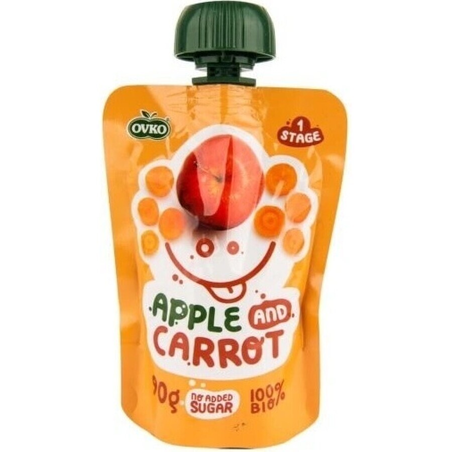 OVKO Organic Baby Food Apple Carrot 1×90 g, fruit capsule