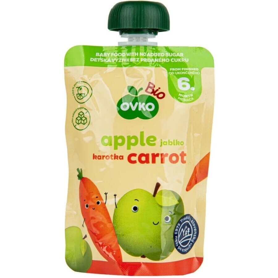 OVKO Organic Baby Food Apple Carrot 1×90 g, fruit capsule