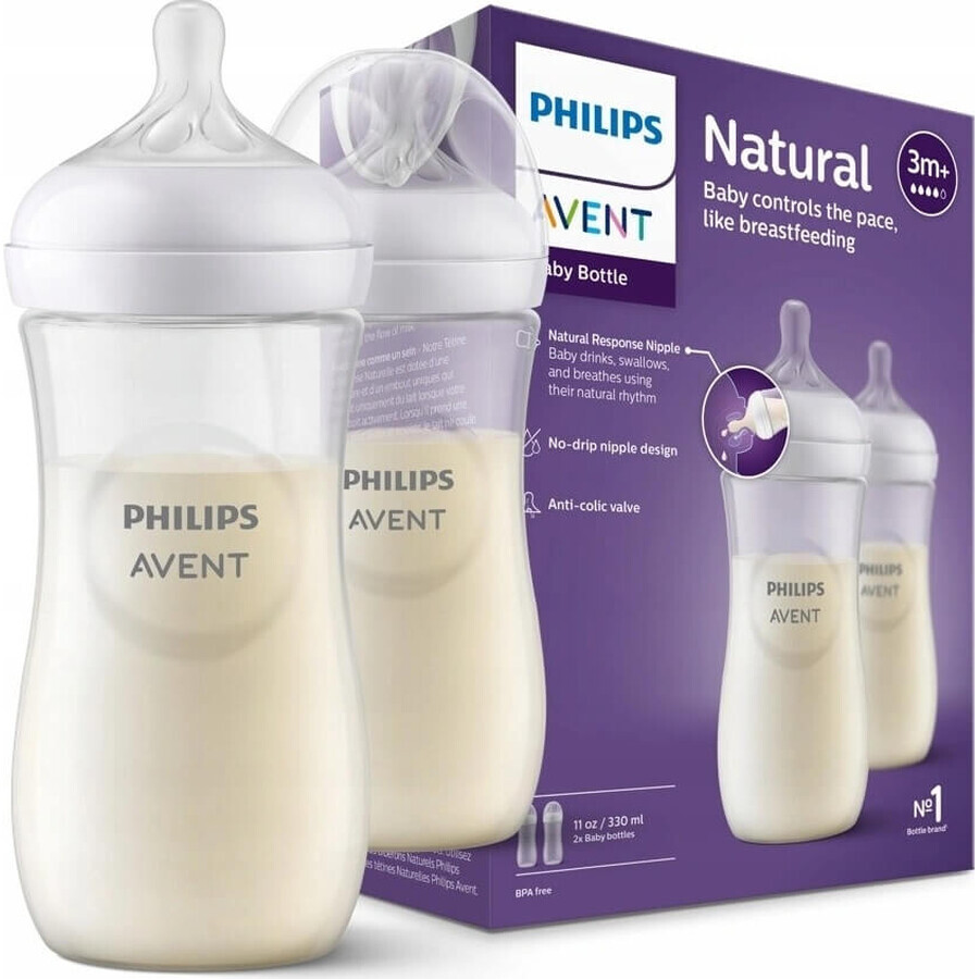 Philips AVENT Natural Response Biberón 330 ml, 3m+ 2 unidades 1×2 unidades 1×2 Biberón, vidrio