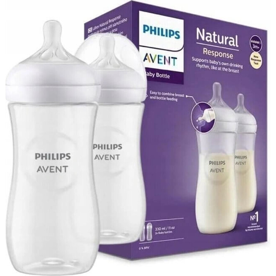 Philips AVENT Natural Response Biberón 330 ml, 3m+ 2 unidades 1×2 unidades 1×2 Biberón, vidrio