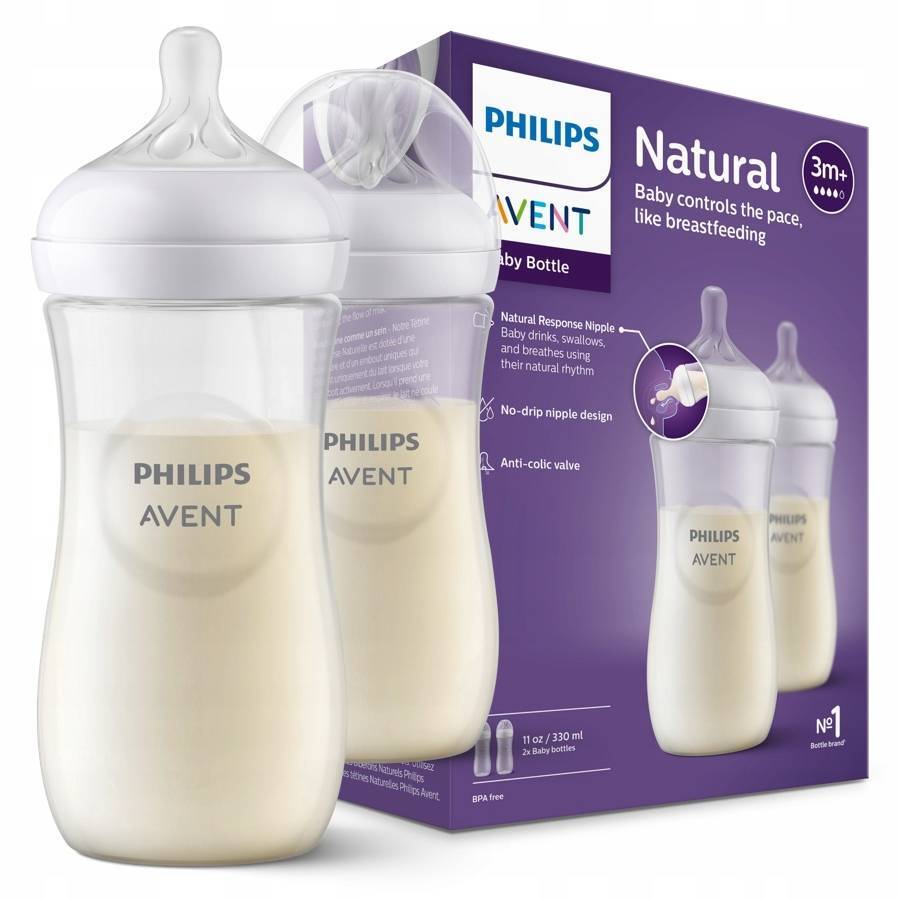 Philips AVENT Natural Response Biberón 330 ml, 3m+ 2 unidades 1×2 unidades 1×2 Biberón, vidrio