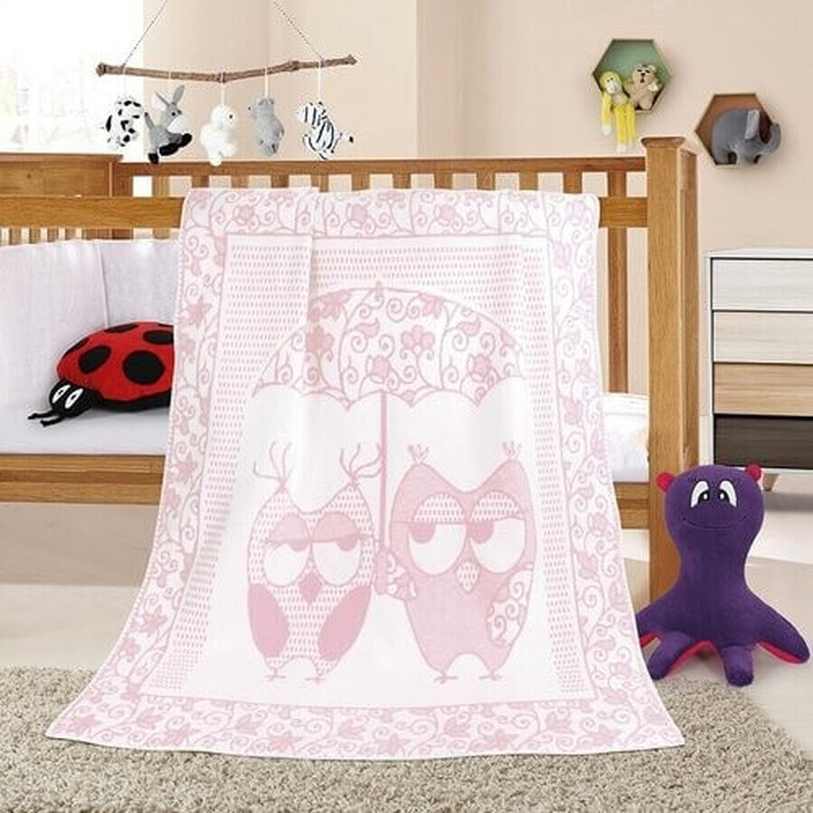 Manta infantil NELA 1023/010 100x140cm búho rosa 1×1 ud, manta bebé