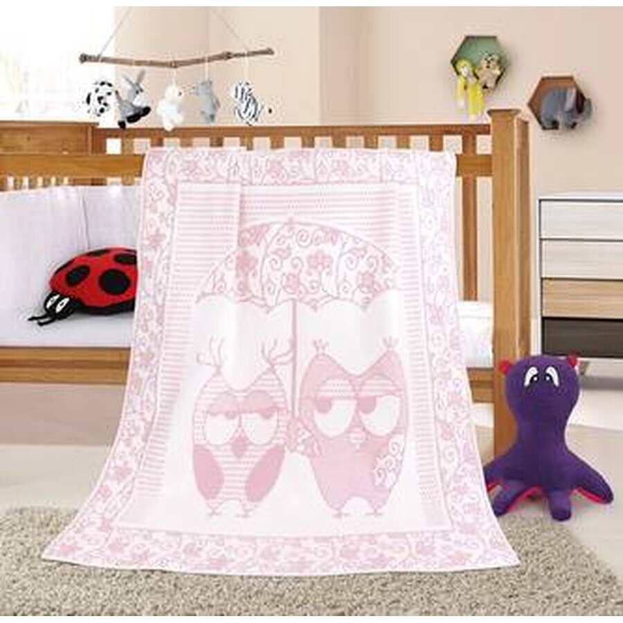 Manta infantil NELA 1023/010 100x140cm búho rosa 1×1 ud, manta bebé