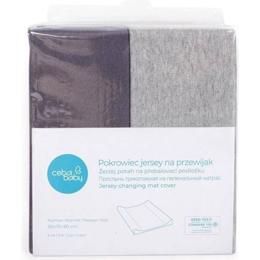 CEBA Cover for changing mattress Light Grey Melange + Dark Grey 1×2 pieces, size 50x70-80 cm