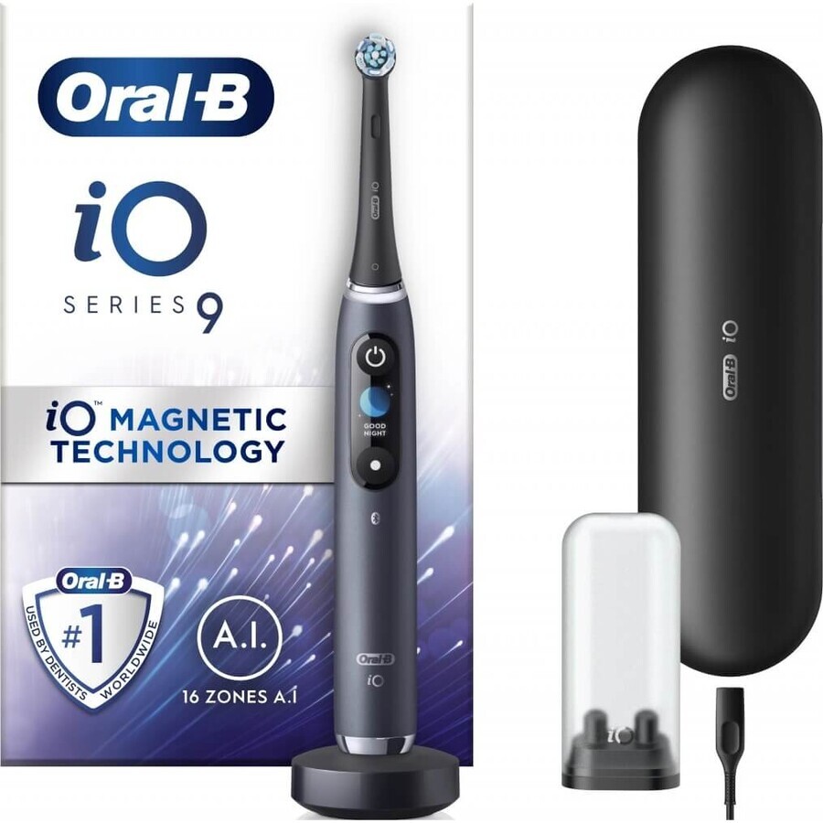 Oral B EK iO Series 9 Negro ónix + portacepillo + estuche de viaje 1×1 set, cepillo de dientes electrónico