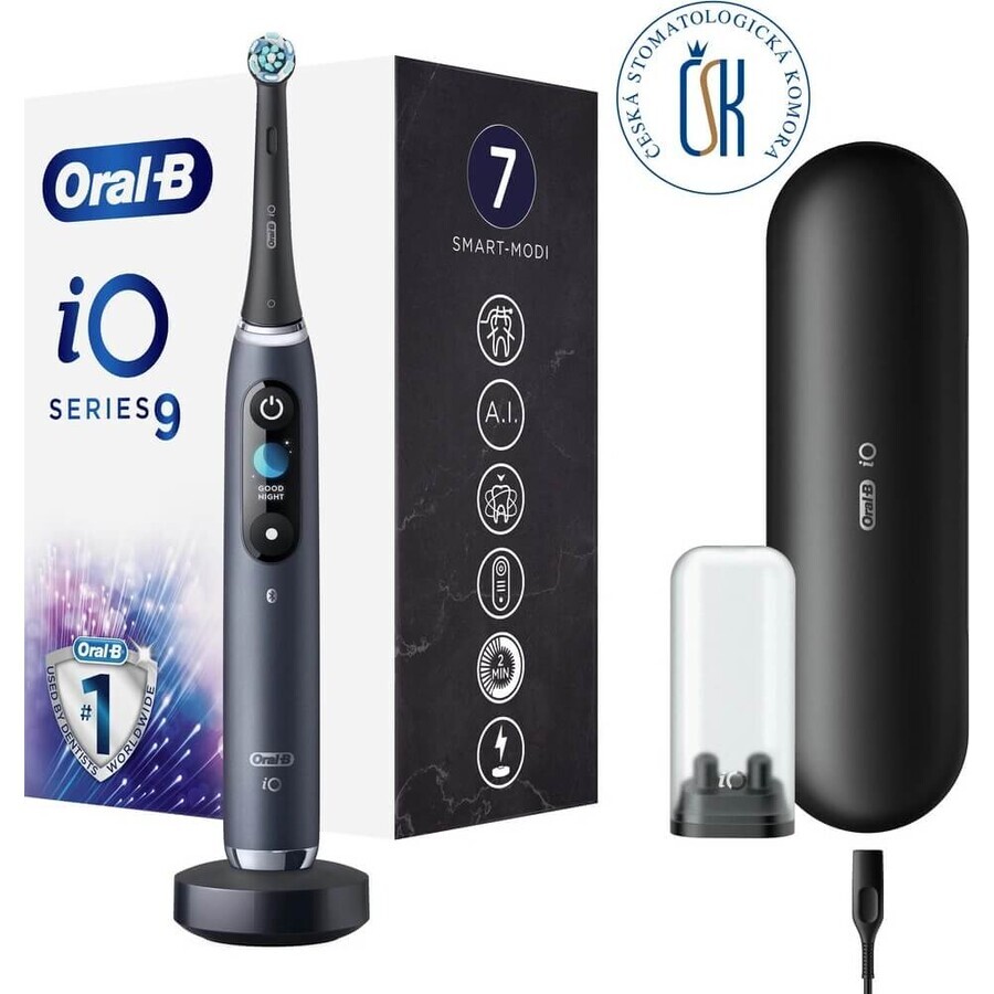 Oral B EK iO Series 9 Negro ónix + portacepillo + estuche de viaje 1×1 set, cepillo de dientes electrónico