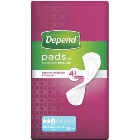 DEPEND NORMAL PLUS 1×12 pcs, incontinence pads 10×28 cm