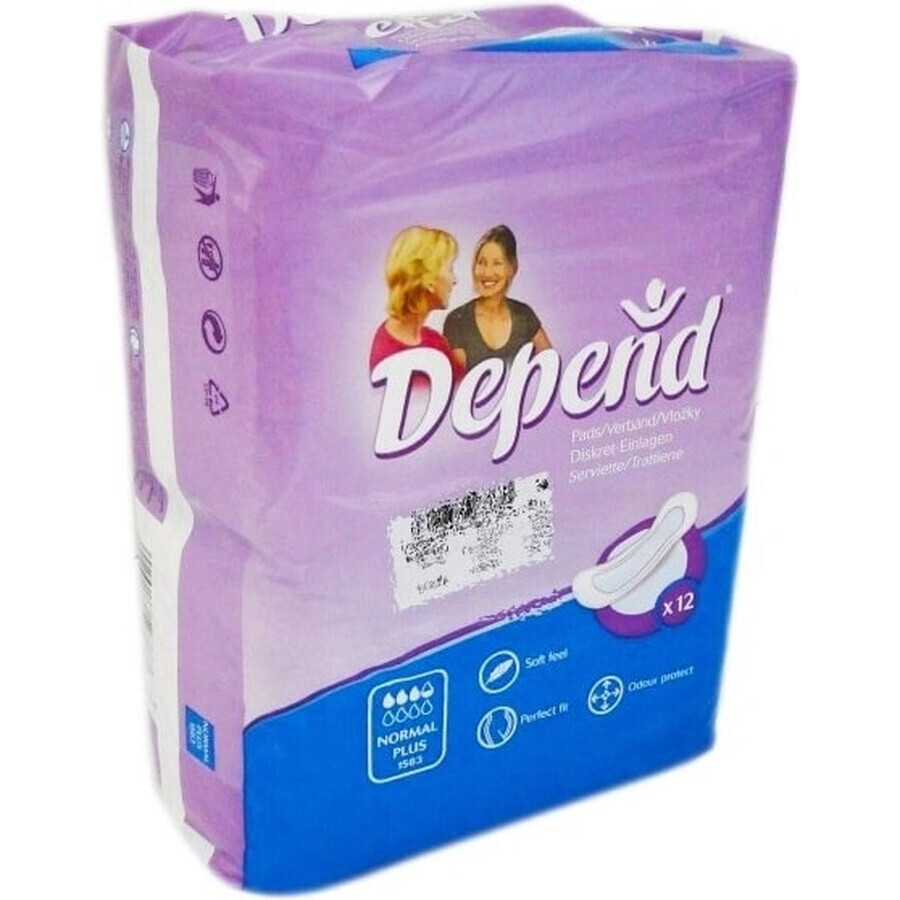 DEPEND NORMAL PLUS 1×12 pcs, incontinence pads 10×28 cm