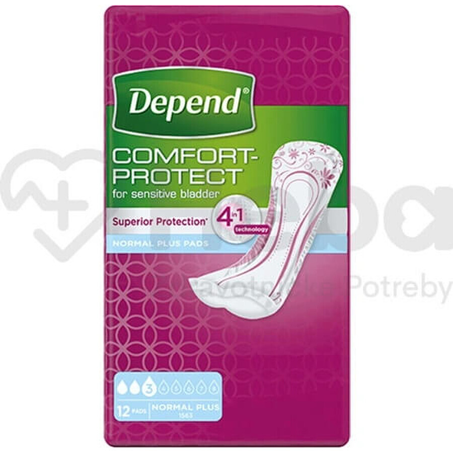 DEPEND NORMAL PLUS 1×12 pcs, incontinence pads 10×28 cm