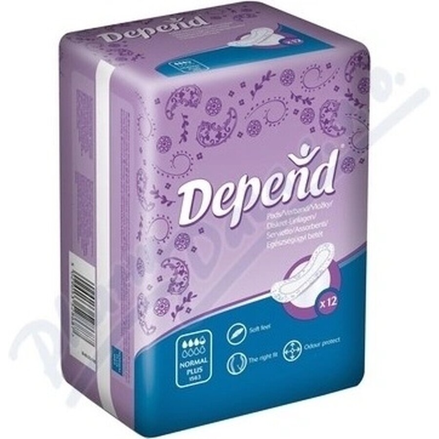 DEPEND NORMAL PLUS 1×12 pcs, incontinence pads 10×28 cm