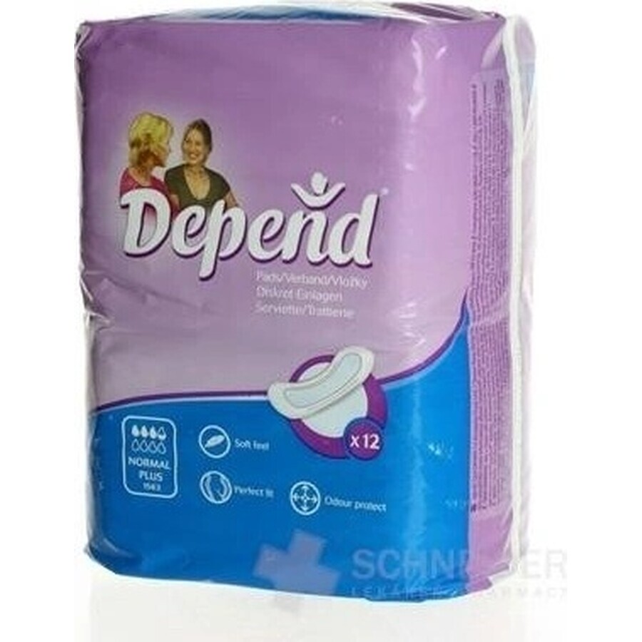 DEPEND NORMAL PLUS 1×12 pcs, incontinence pads 10×28 cm