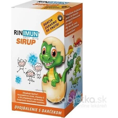 RINIMUN DOUBLE siroop + geschenk (speelgoed - dinosaurus groeit in water) 2×120 ml, voedingssupplement