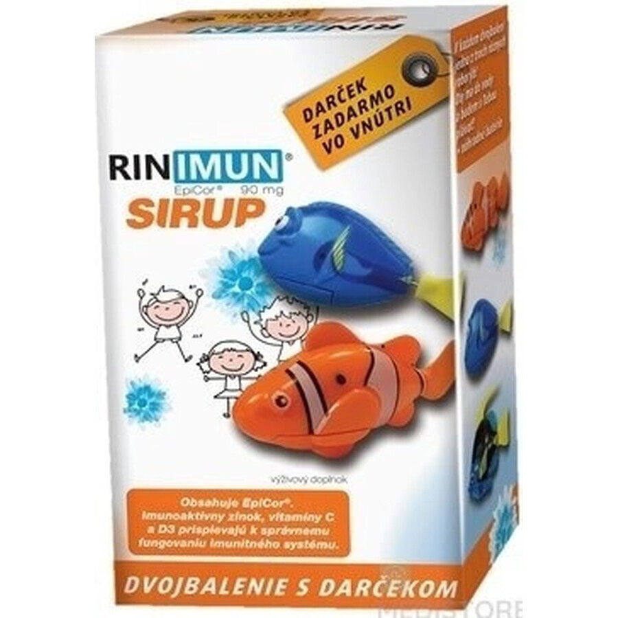 RINIMUN DOUBLE siroop + geschenk (speelgoed - dinosaurus groeit in water) 2×120 ml, voedingssupplement