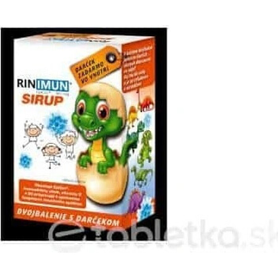 RINIMUN DOUBLE siroop + geschenk (speelgoed - dinosaurus groeit in water) 2×120 ml, voedingssupplement