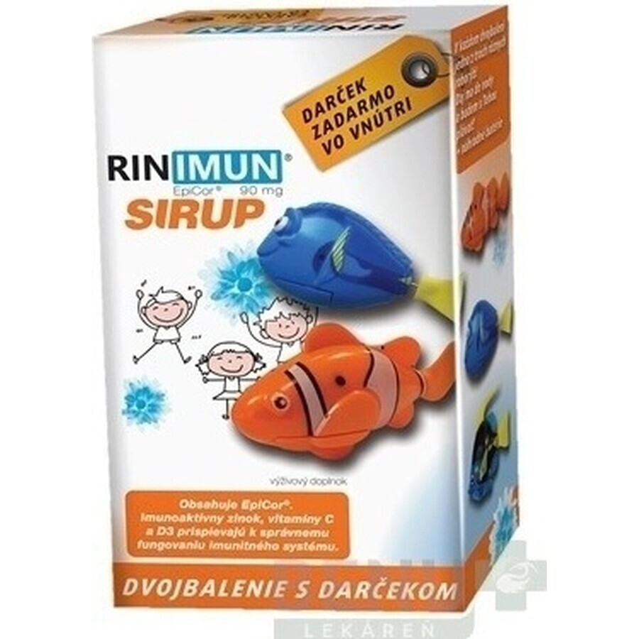 RINIMUN DOUBLE siroop + geschenk (speelgoed - dinosaurus groeit in water) 2×120 ml, voedingssupplement