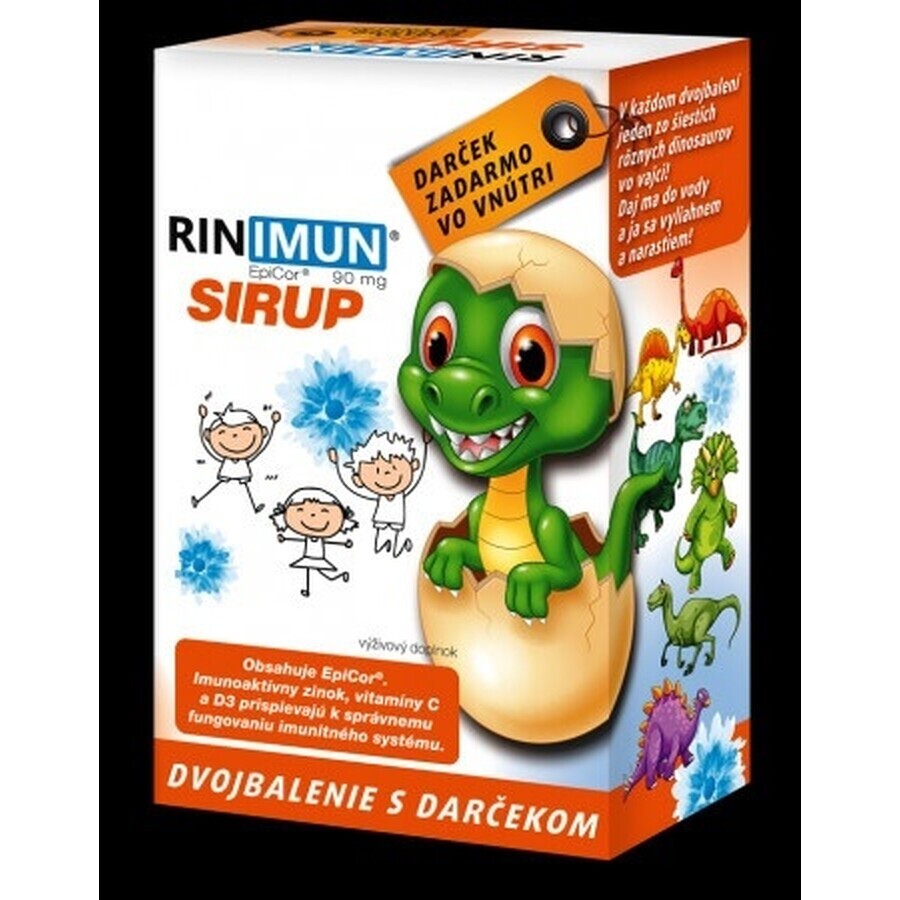 RINIMUN DOUBLE siroop + geschenk (speelgoed - dinosaurus groeit in water) 2×120 ml, voedingssupplement