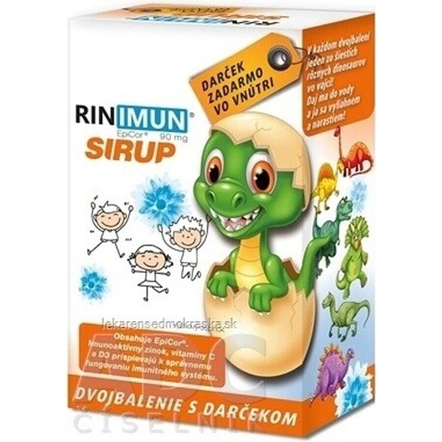 RINIMUN DOUBLE siroop + geschenk (speelgoed - dinosaurus groeit in water) 2×120 ml, voedingssupplement