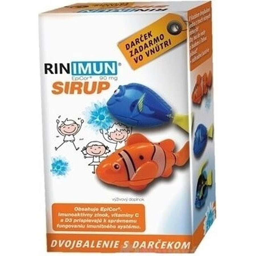 RINIMUN DOUBLE siroop + geschenk (speelgoed - dinosaurus groeit in water) 2×120 ml, voedingssupplement