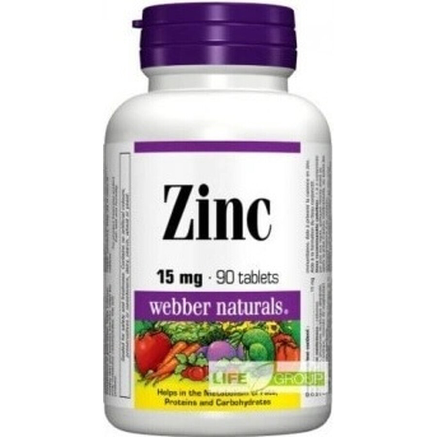 WEBBER NATURALS Zinc 15 mg 1×90 tbl, complément alimentaire