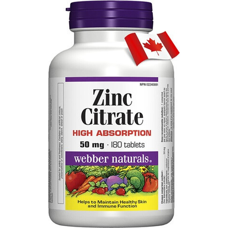 WEBBER NATURALS Zinc 15 mg 1×90 tbl, complément alimentaire