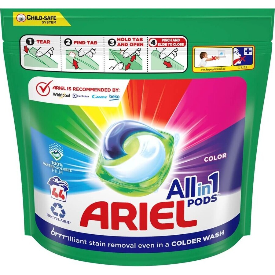 Ariel All-in-1 PODS Color, Cápsulas de Gel de Lavado, 44 Wash 1×44pcs, Cápsulas de Gel de Lavado