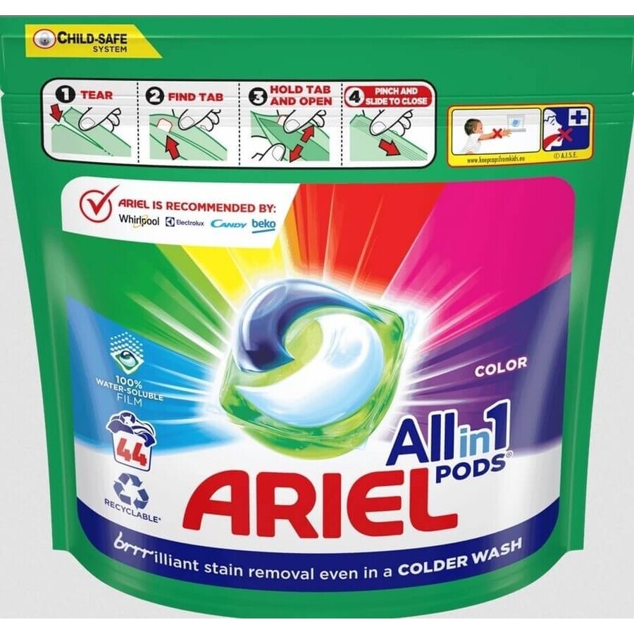 Ariel All-in-1 PODS Color, Cápsulas de Gel de Lavado, 44 Wash 1×44pcs, Cápsulas de Gel de Lavado