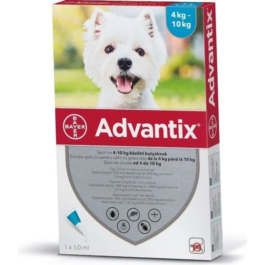 Advantix Spot-on para perros de 4 a 10 kg (4 pipetas) 4x1 ml