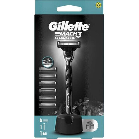 Maquinilla de afeitar Gillette Mach3 Charcoal + cabezales 6pcs 1×1, maquinilla de afeitar