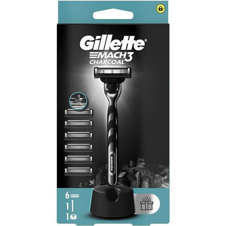 Maquinilla de afeitar Gillette Mach3 Charcoal + cabezales 6pcs 1×1, maquinilla de afeitar