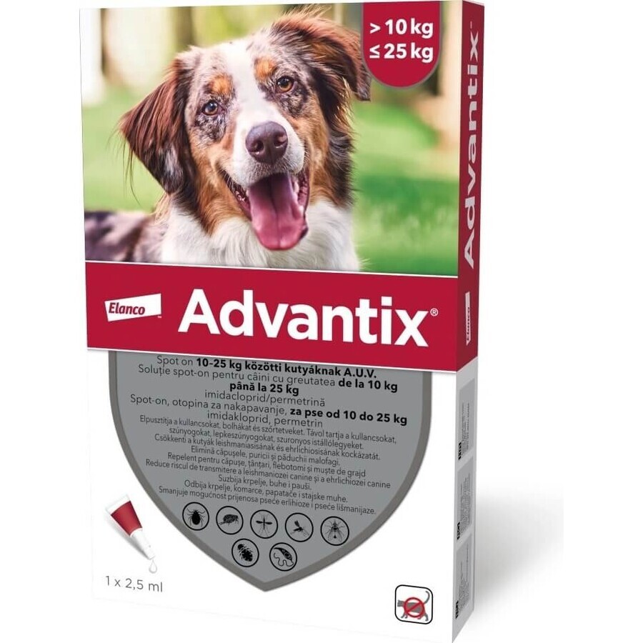 Advantix Spot-on para perros de 10 a 25 kg 1×2,5 ml, pipeta