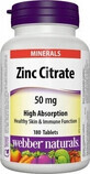 WEBBER NATURALS Zinc 50 mg Citrato 1&#215;180 tbl, complemento alimenticio