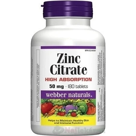 WEBBER NATURALS Citrate de Zinc 50 mg 1×180 tbl, complément alimentaire