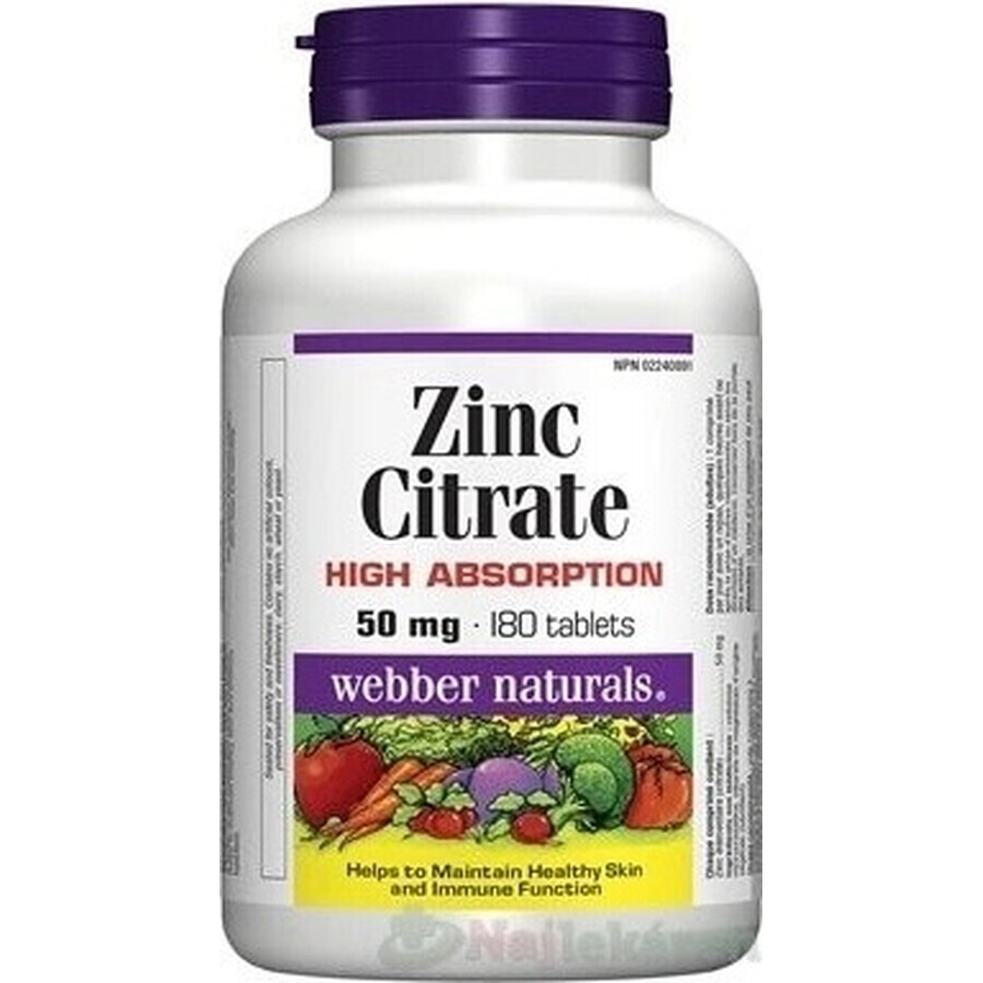 WEBBER NATURALS Zinc 50 mg Citrato 1×180 tbl, complemento alimenticio