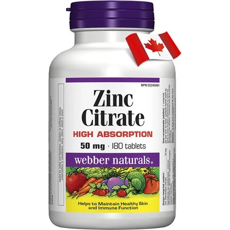 WEBBER NATURALS Citrate de Zinc 50 mg 1×180 tbl, complément alimentaire