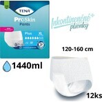 TENA PANTS PLUS EXTRA LARGE 1×12 piezas, braguita elástica absorbente, absorción 1440 ml, perímetro de cadera 120-160 cm