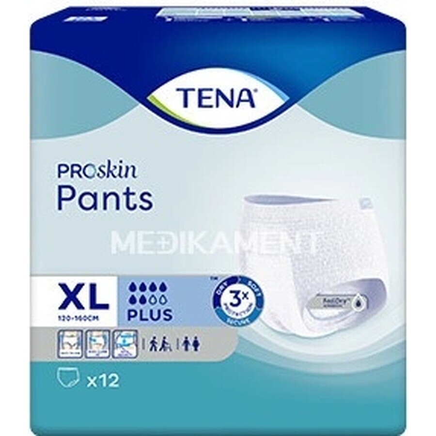 TENA PANTS PLUS EXTRA LARGE 1×12 piezas, braguita elástica absorbente, absorción 1440 ml, perímetro de cadera 120-160 cm