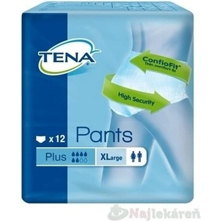 TENA PANTS PLUS EXTRA LARGE 1×12 piezas, braguita elástica absorbente, absorción 1440 ml, perímetro de cadera 120-160 cm