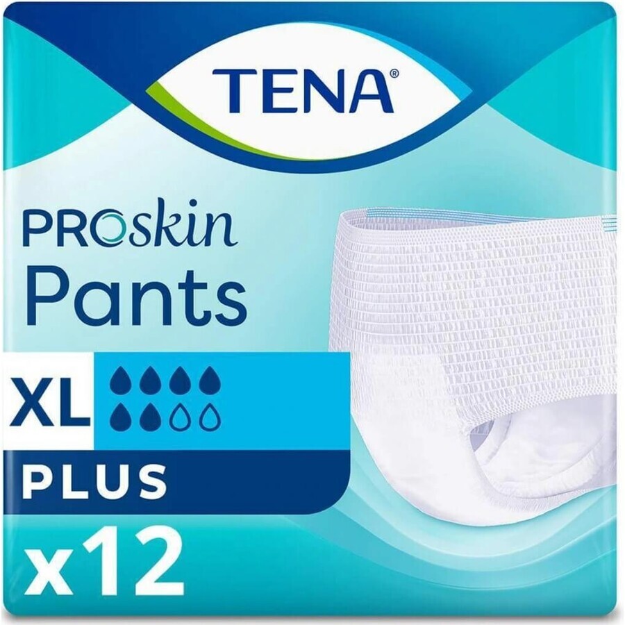 TENA PANTS PLUS EXTRA LARGE 1×12 piezas, braguita elástica absorbente, absorción 1440 ml, perímetro de cadera 120-160 cm