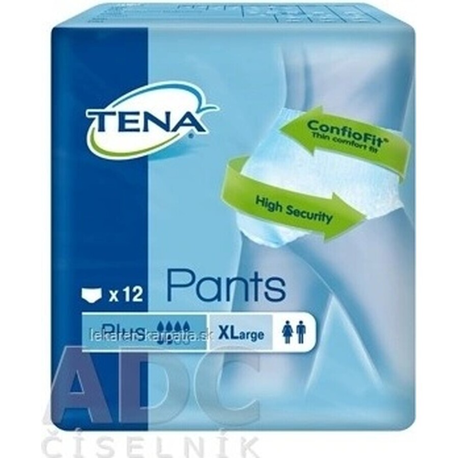 TENA PANTS PLUS EXTRA LARGE 1×12 piezas, braguita elástica absorbente, absorción 1440 ml, perímetro de cadera 120-160 cm