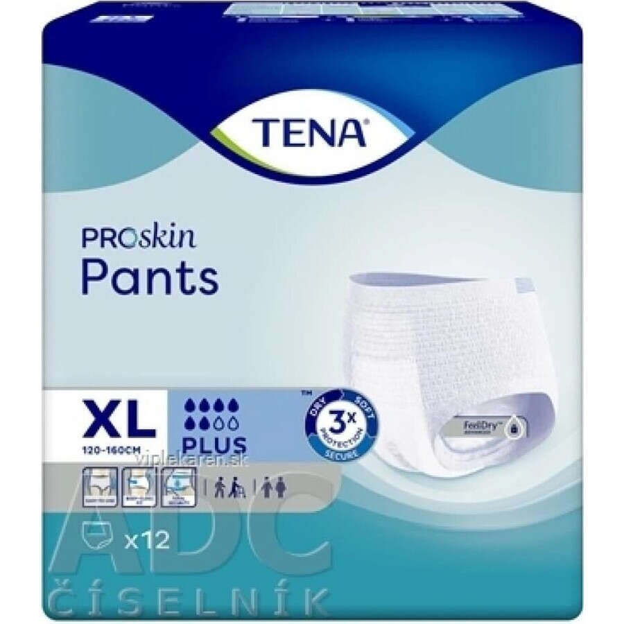 TENA PANTS PLUS EXTRA LARGE 1×12 piezas, braguita elástica absorbente, absorción 1440 ml, perímetro de cadera 120-160 cm