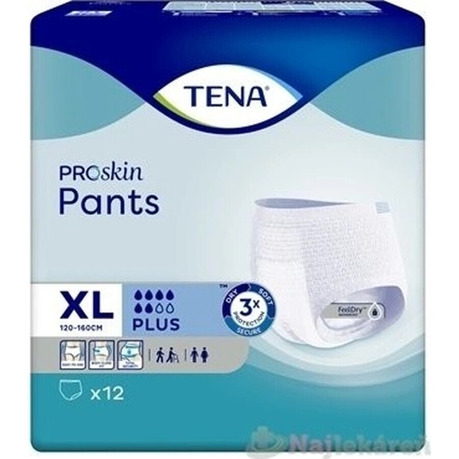 TENA PANTS PLUS EXTRA LARGE 1×12 piezas, braguita elástica absorbente, absorción 1440 ml, perímetro de cadera 120-160 cm