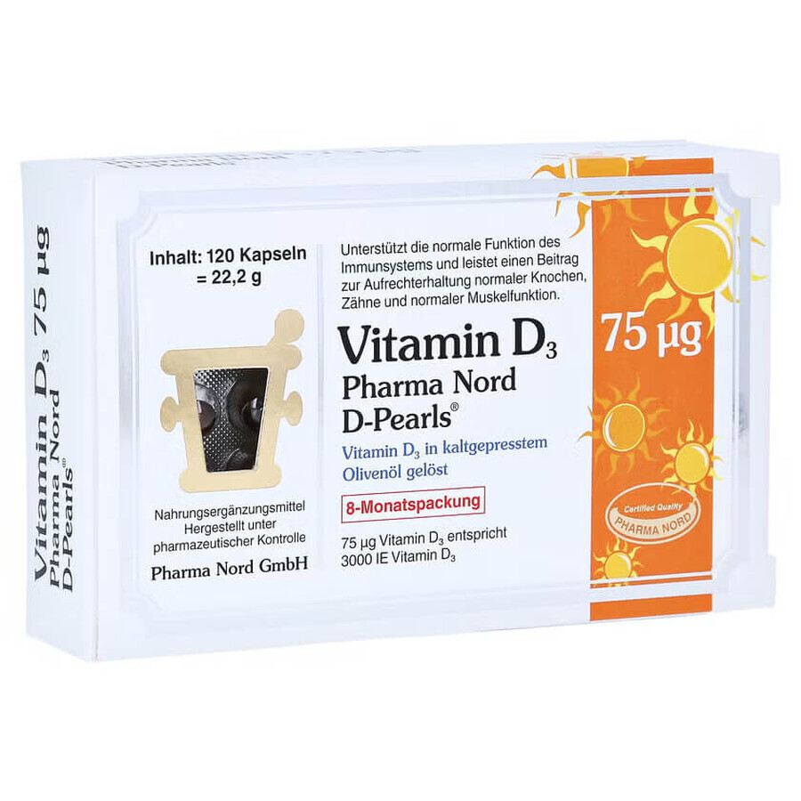 Bio Vitamin D3 3000IU D-Perlen 75 mcg, 80 Weichkapseln, Pharma Nord