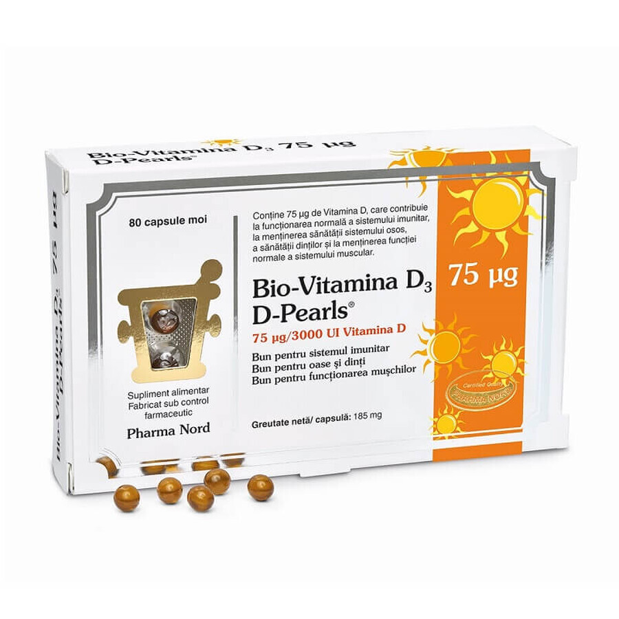 Bio Vitamina D3 3000IU D-Perlas 75 mcg, 80 cápsulas blandas, Pharma Nord