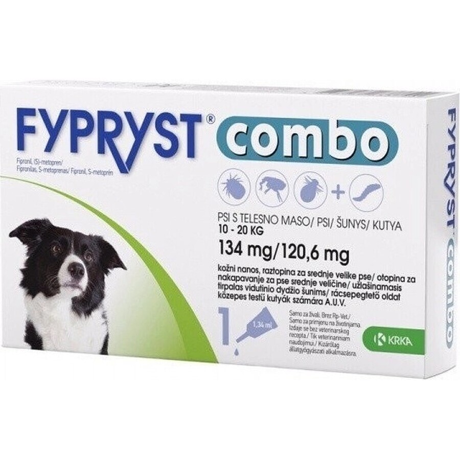 FYPRYST combo 134 mg/120,6 mg PSY 10-20 KG 1×1,34 ml, preparado antipulgas