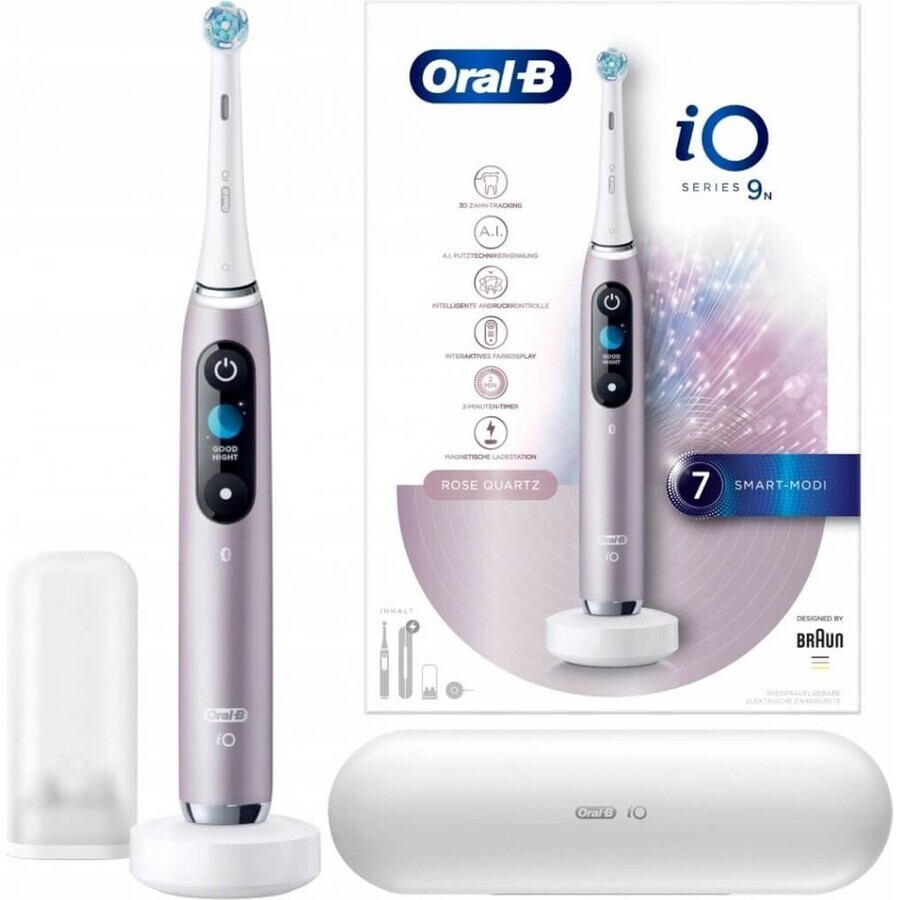 Oral B EK iO Series 9 Rose Quartz + portacepillos + estuche de viaje 1×1 set, cepillo de dientes electrónico